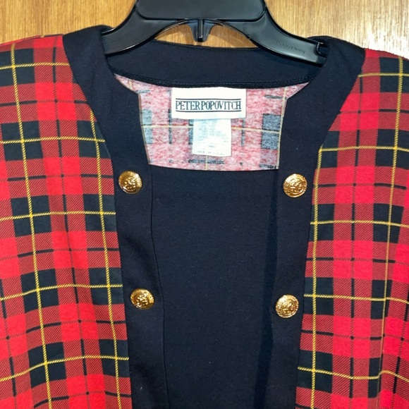 •PETER POPOVITCH•NWT VINTAGE BUFFALO PLAID GOLD BUTTON 3/4 SLEEVE BLOUSE SMALL - Picture 8 of 10